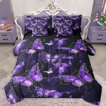 Feelyou Bling Purple Butterfly Bedding Comforter Set 7 Pieces, Psychedelic Stars Cloud Full Bedding Set, Modern Fashion Style Reversible Fitted Sheet Flat Sheet, Lightweight Room Decor