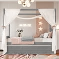 thumbnail image 2 of Mintazer Twin Princess Canopy Bed with Trundle & 3 Drawers, Wood Platform Bed for Kids Teens Girls, Gray, 2 of 17