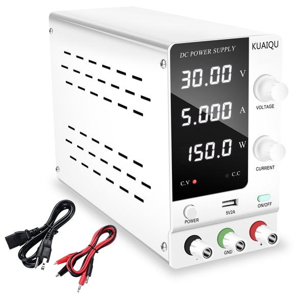 KUAIQU Alimentation DC Variable 30V 5A 150W Réglable Haute Précision Numérique avec Cordon d'Alimentation 110V 60Hz Entrée