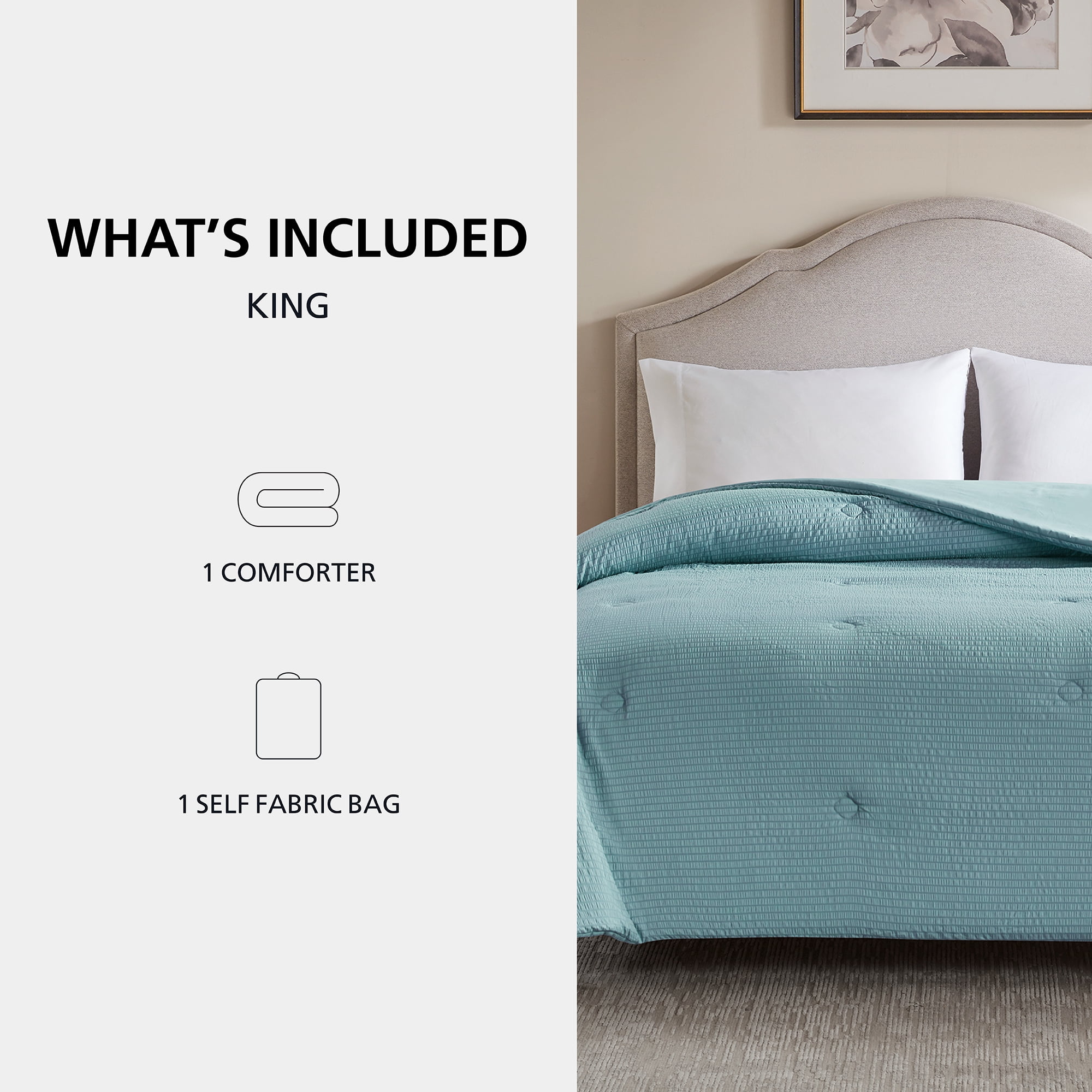 Mainstays King Comforter, Blue Seersucker, Reversible, Down Alternative, All-Season