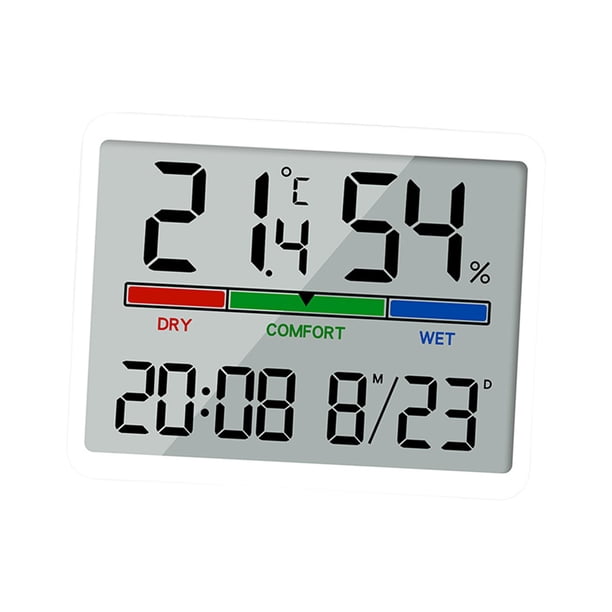 Termómetro de ambiente, higrómetro digital para interiores, calendario, eléctrico, práctico de escritorio. blanco