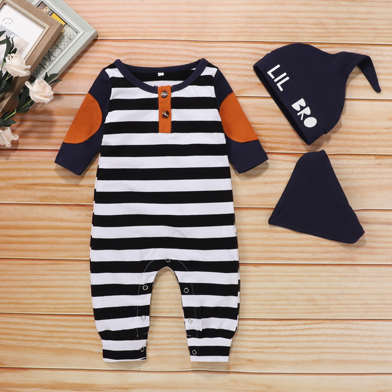 Yubatuo Newborn Baby Boys Girls Striped Button Jumpsuit Romper+Hat+Bib Set Blue - Walmart.com