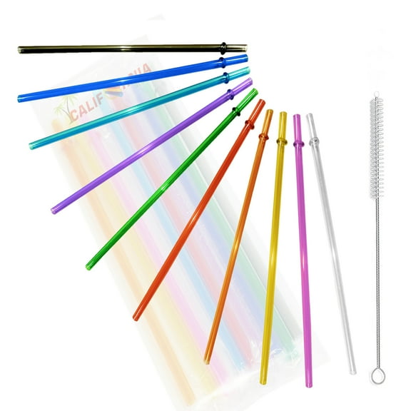 10.5” Rainbow Colored Replacement Acrylic Straw Set of 8 /With Cleaning Brush