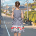 thumbnail image 3 of Sunny Fashion Girls Dress Black White Striped Apple Embroidery Gingham Holiday Casual 4-5 Years, 3 of 9