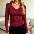 thumbnail image 2 of CBASIHI Womens Ribbed Long Sleeve T Shirts- Slim Fit V Neck Fall Winter Stretchy Casual Basic Thermal Undershirts Wine Size S-2XL, 2 of 7