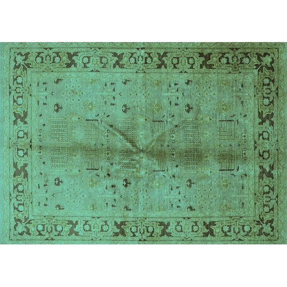 Ahgly Company Indoor Rectangle Oriental Turquoise Blue Industrial Area Rugs, 8' x 10'