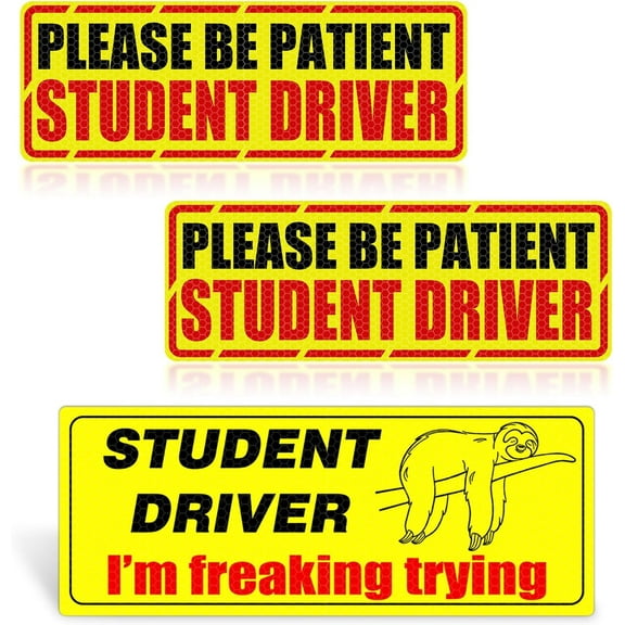 3PCS Student Driver Magnet for Car, Reusable Movable New Drivers Sign Sloth Sticker and Please Be Patient Students Driver, Automotive Exterior Accessories for Rookies Driver Decal