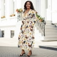 thumbnail image 3 of FKELYI Floral Rooster Print Women's Fall Long Sleeve Dress Casual Maxi Dress with Pocket Flowy Tiered Waist Long Dresses for SSpring Winter, 2XL, 3 of 6