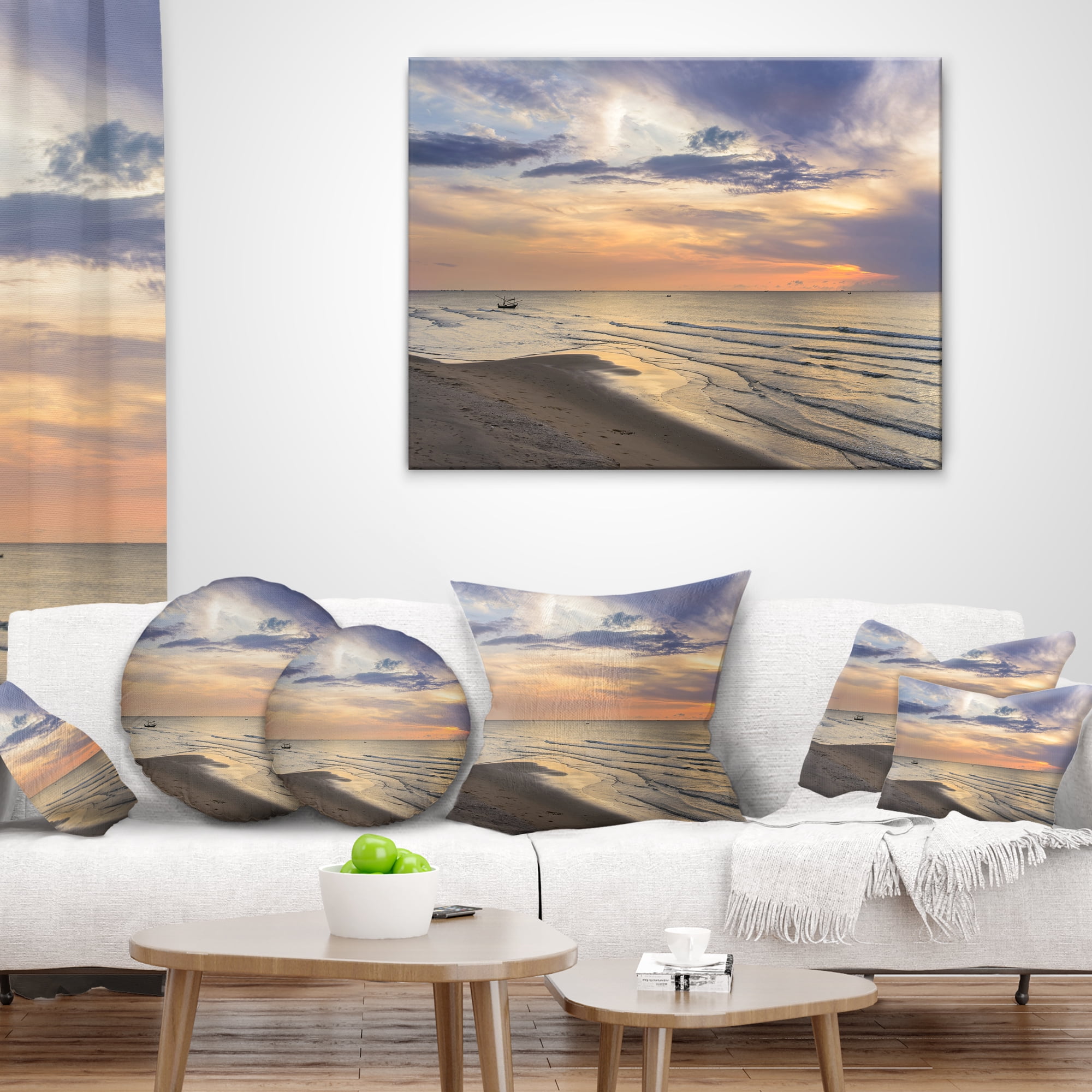Designart Calm Sunset in Thailand Beach - Landscape Printed Throw Pillow - 12x20