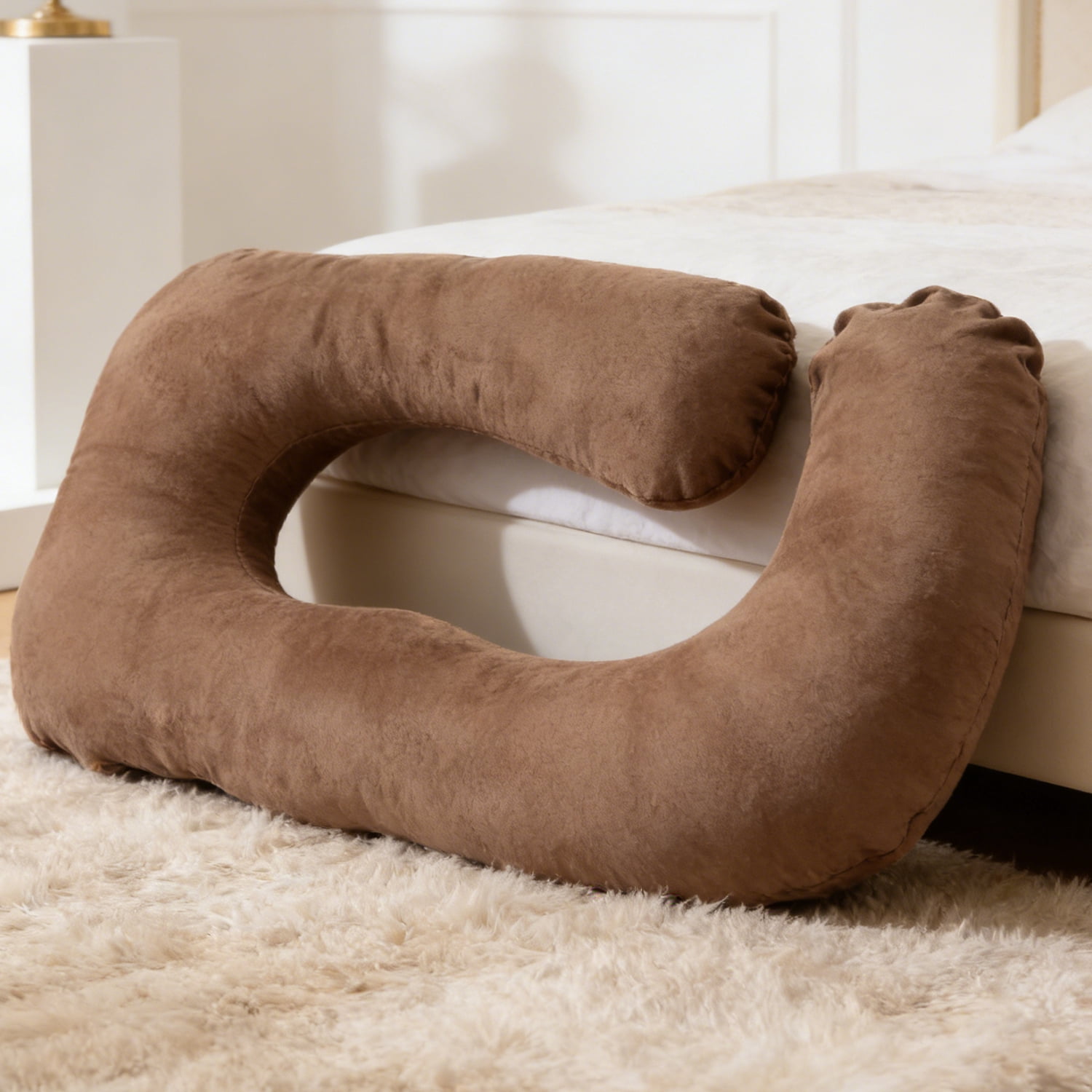 J-Shaped Pregnancy Pillow (65" x 16" x 8") - Full Body Maternity Support Pillow for Back, Hip and Belly Pain Relief, Coffee