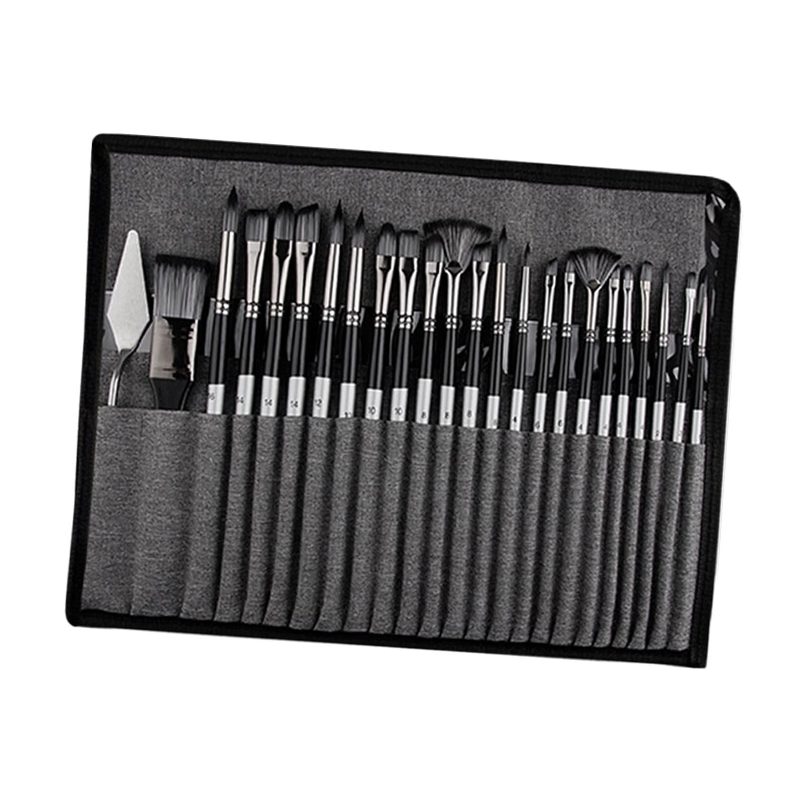 25Pcs Paint Brush Set Painting Brushes Professional Easy Cleaning Wood Handle Smooth Drawing Nylon Hair Paintbrushes with Storage Bag Gray