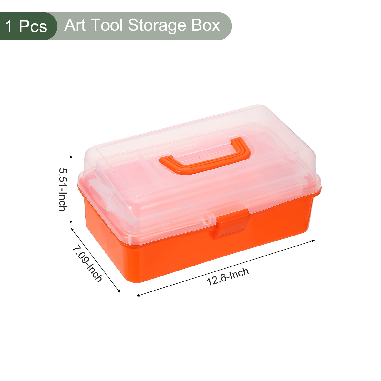 Uxcell Art Supply Storage Organizer, 3-Tray Craft Tool Box Art Supplies Organizer with Handle Buckle for Brushes Paints Stamps, Trans Orange