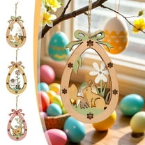 Easter Bunny Flocked Decoration, Wooden Easter With R Scene Decoration Lanyard Decoration