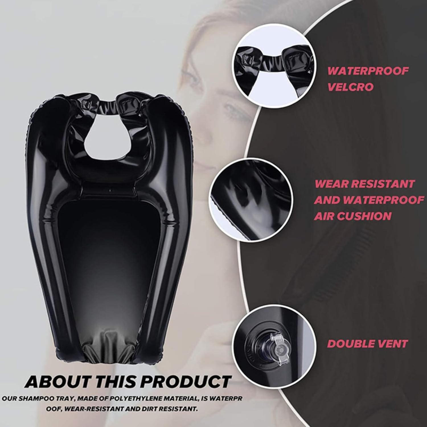 YEHOOM Portable Shampoo Bowl with inflator,Inflatable Hair Washing Basin for Sink at Home,Lightweight Wheelchair Hair Washing Station for for Elderly, Disabled, Pregnant, Bedridden, Handicap