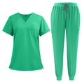 thumbnail image 2 of 2025 Scrubs for Women Set Summer Medical Uniform Stretch Short Sleeve V-Neck Scrub Top & Jogger Pant Turquoise L, 2 of 4