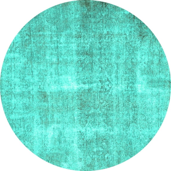 Ahgly Company Machine Washable Indoor Round Persian Turquoise Blue Traditional Area Rugs, 5' Round