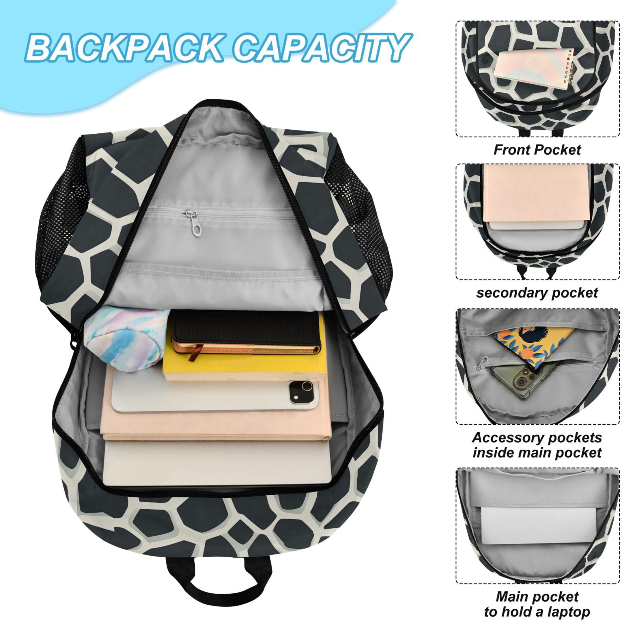 ALAZA Cow Print School Backpack Lunch Box Set Student Bookbag