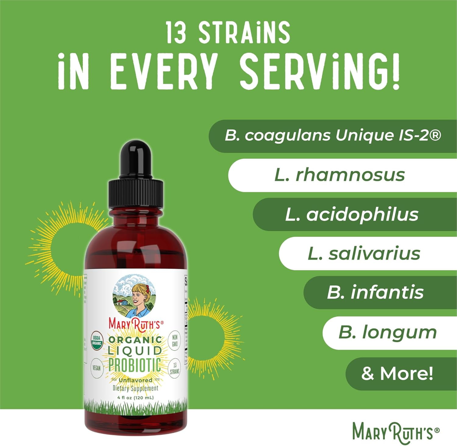 MaryRuth's Liquid Probiotic Drops USDA Organic Vegan Non-GMO for Adults & Kids Digestive Health 1 Count 4 fl oz