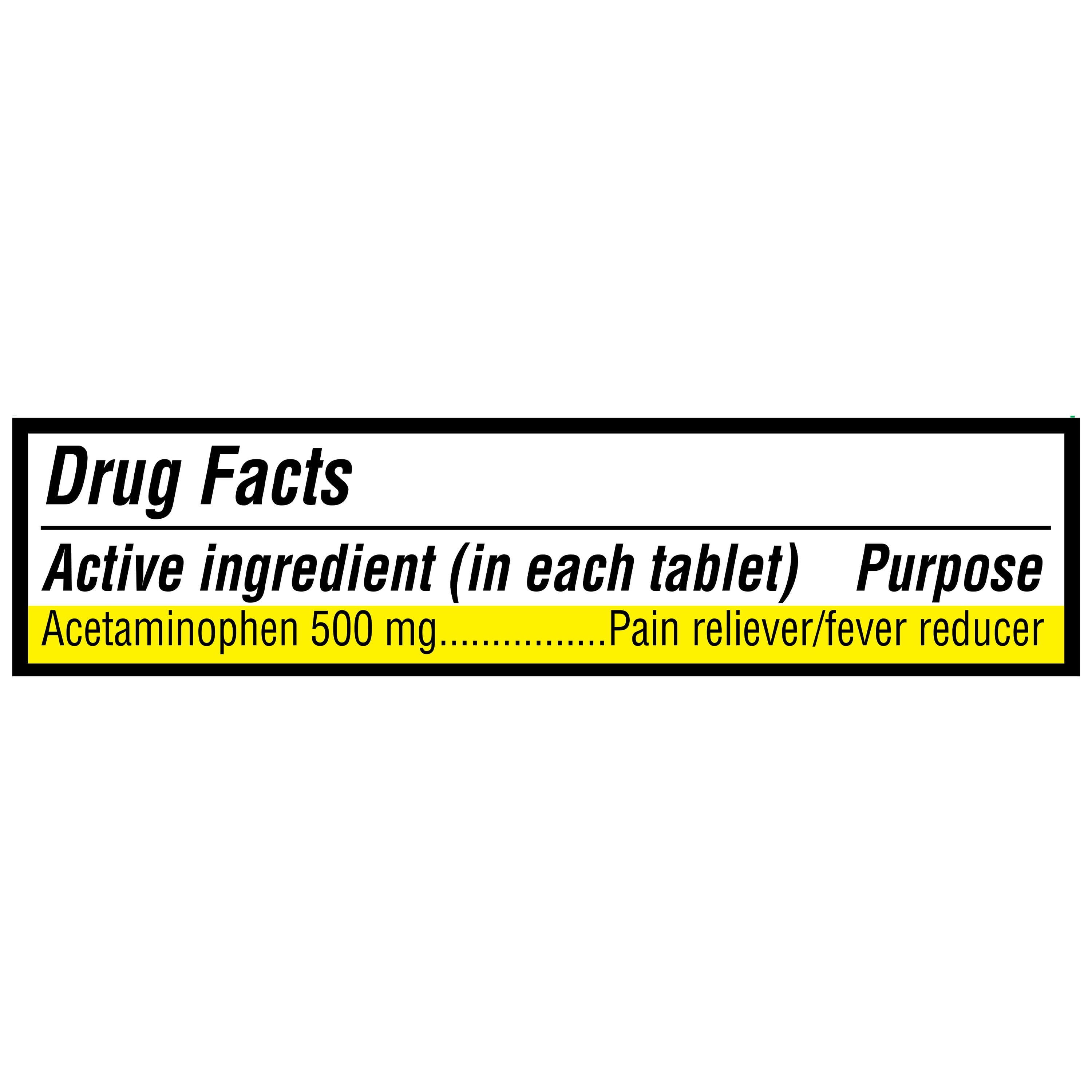(4 pack) Equate Pain Acetaminophen 500 mg Tablets for Body Aches & Pains Compare to Tylenol® Extra Strength 100 Count