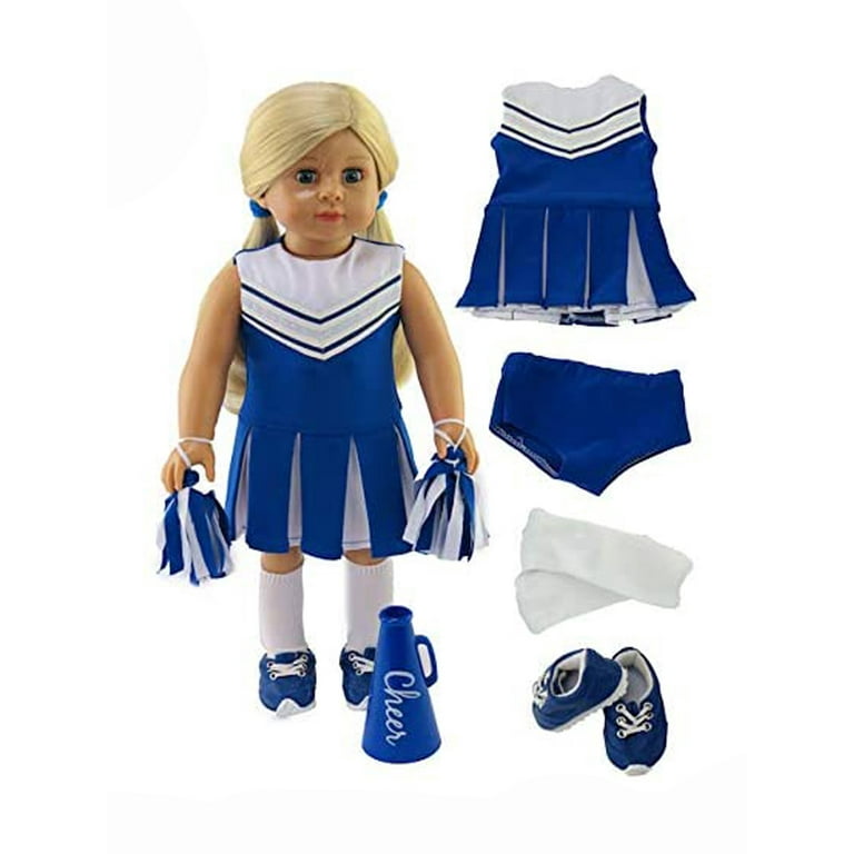 American Fashion World Blue Cheerleader Outfit with Shoes and