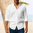 thumbnail image 6 of Men's Lightweight Beach Shirt Long Sleeve Collarless Button Up Top Cotton Linen Blend Casual Shirt for Summer Travel, 6 of 10