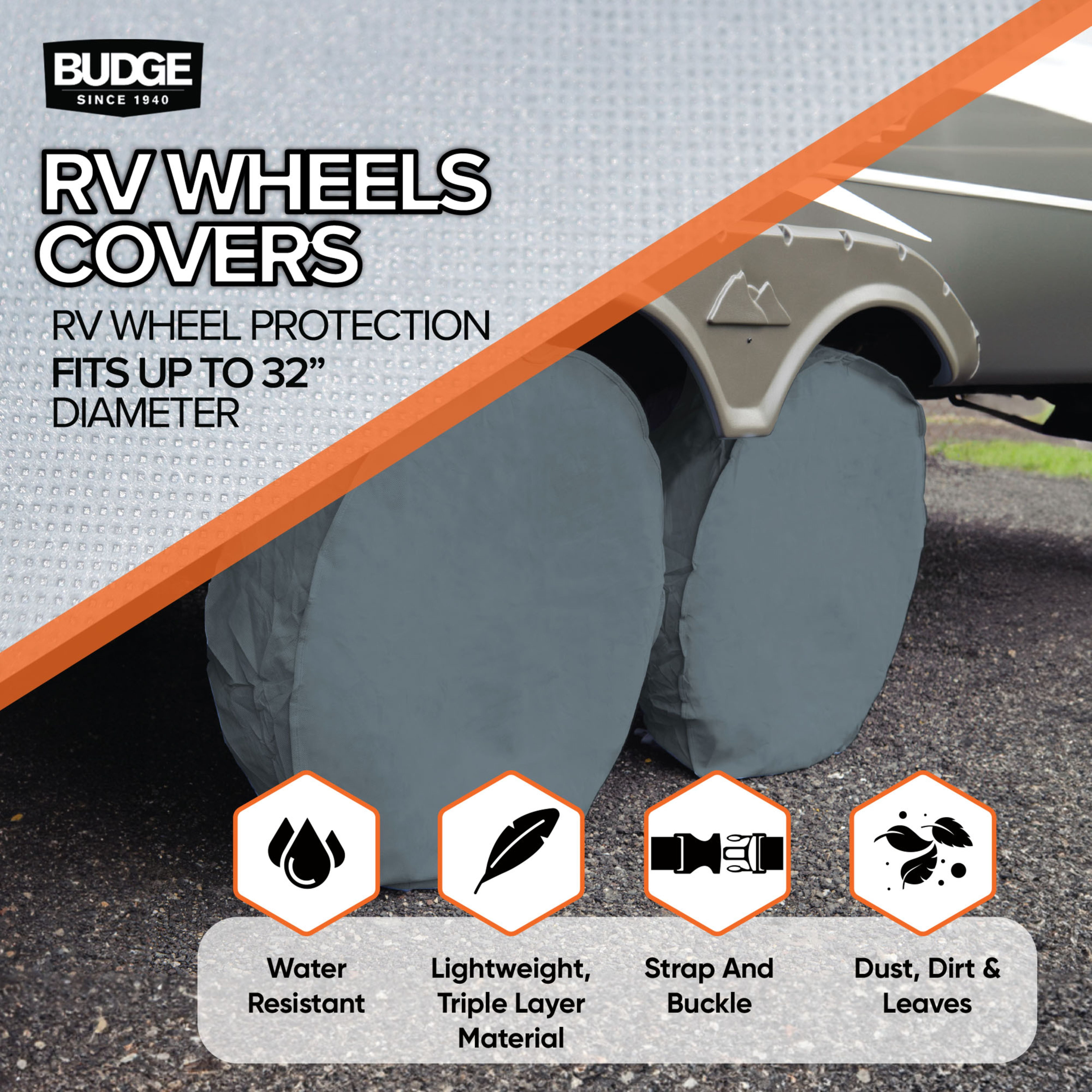 Budge Standard RV Wheel Covers, Durable, Weather Resistant RV Tire Covers, Fits Wheels up to 32”, Set of 2