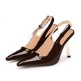 thumbnail image 4 of YOWMNS Women's Closed Toe Slingback High Heel Buckle Strap Pumps Sexy Stiletto Heels Square Toe Patent Leather Dress Shoes (Brown,8.5), 4 of 5