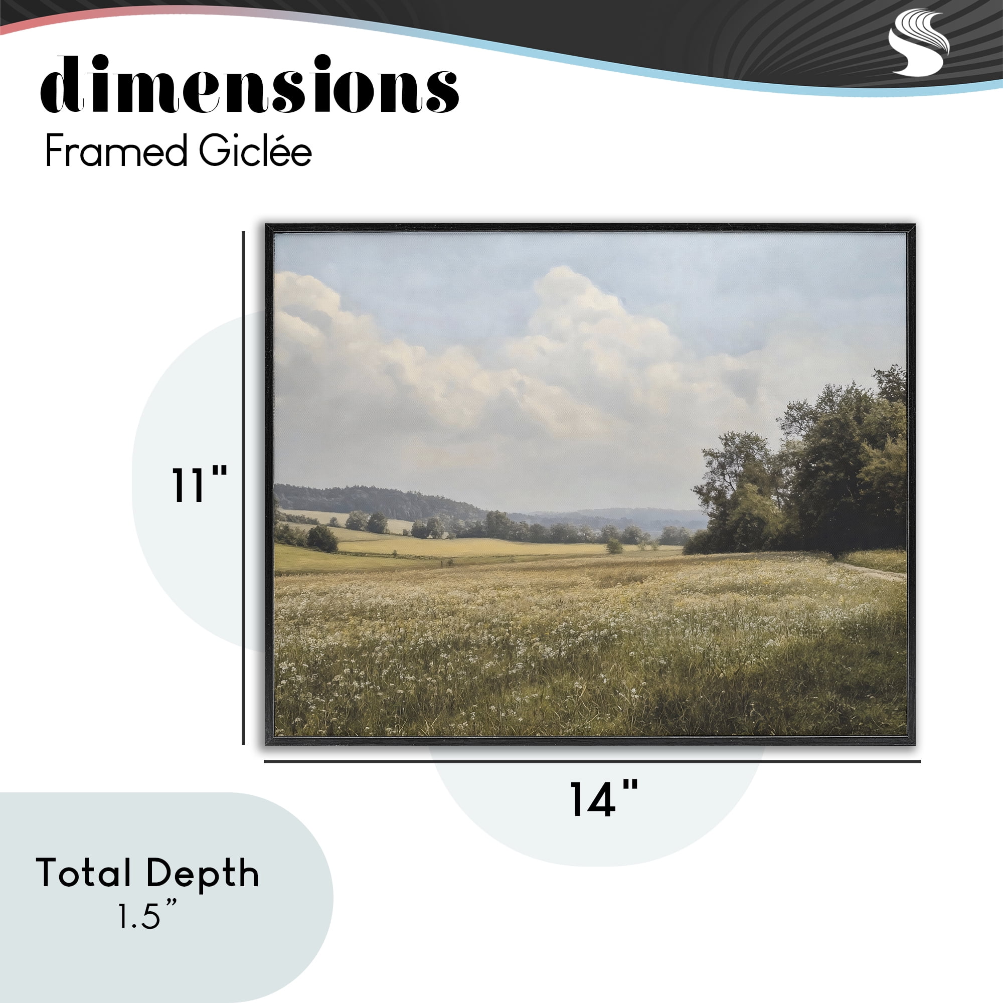 Stupell Industries Summer Landscape Cloudy Meadow Black Framed Giclee Art, design by Franklyn Gregory