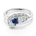 thumbnail image 2 of Gem Stone King 925 Sterling Silver Blue Created Sapphire and White Moissanite and White Created Sapphire Engagement Ring for Women (1.02 Cttw, Gemstone September Birthstone, Heart Shape 4MM, Size 5), 2 of 4