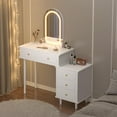 thumbnail image 2 of Modern White Vanity Desk with LED Lights & Mirror, Makeup Dressing Table with 5-Drawer Storage Cabinet for Bedroom, 2 of 6