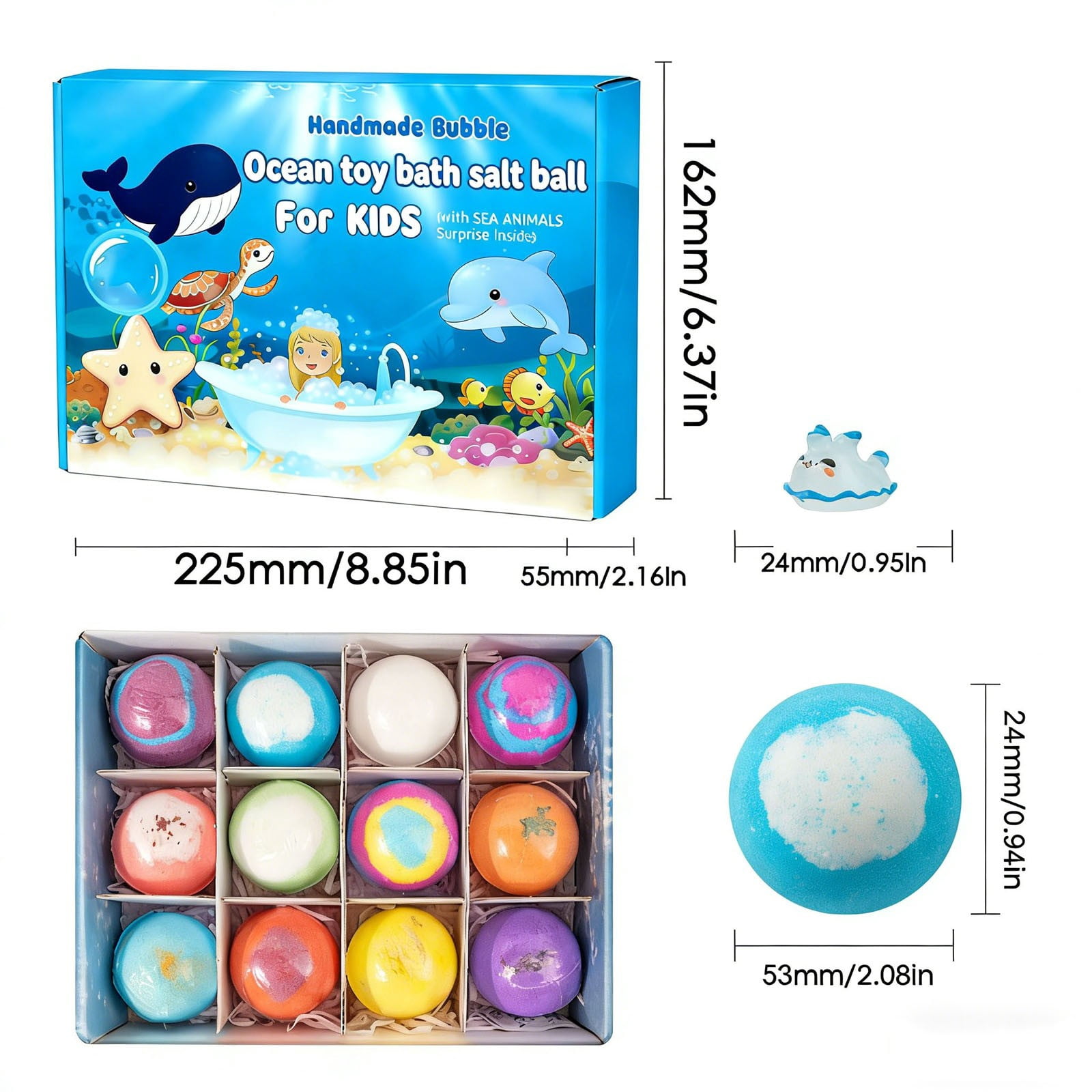 12PCs Ocean Theme Bath Bombs Box Set,Natural Mega Bubble with Surprise Toy Inside,Essential Oil Bubble for Women,Mother Birthday Gifts Inside,Fun Bubble Set,Ideal Stuffers For Family
