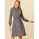thumbnail image 2 of Vestido Floral De Una Línea De Manga Larga Con Columpio Hasta La Rodilla Y Cuello Simulado Para Mujer Azul marino XL, 2 of 6