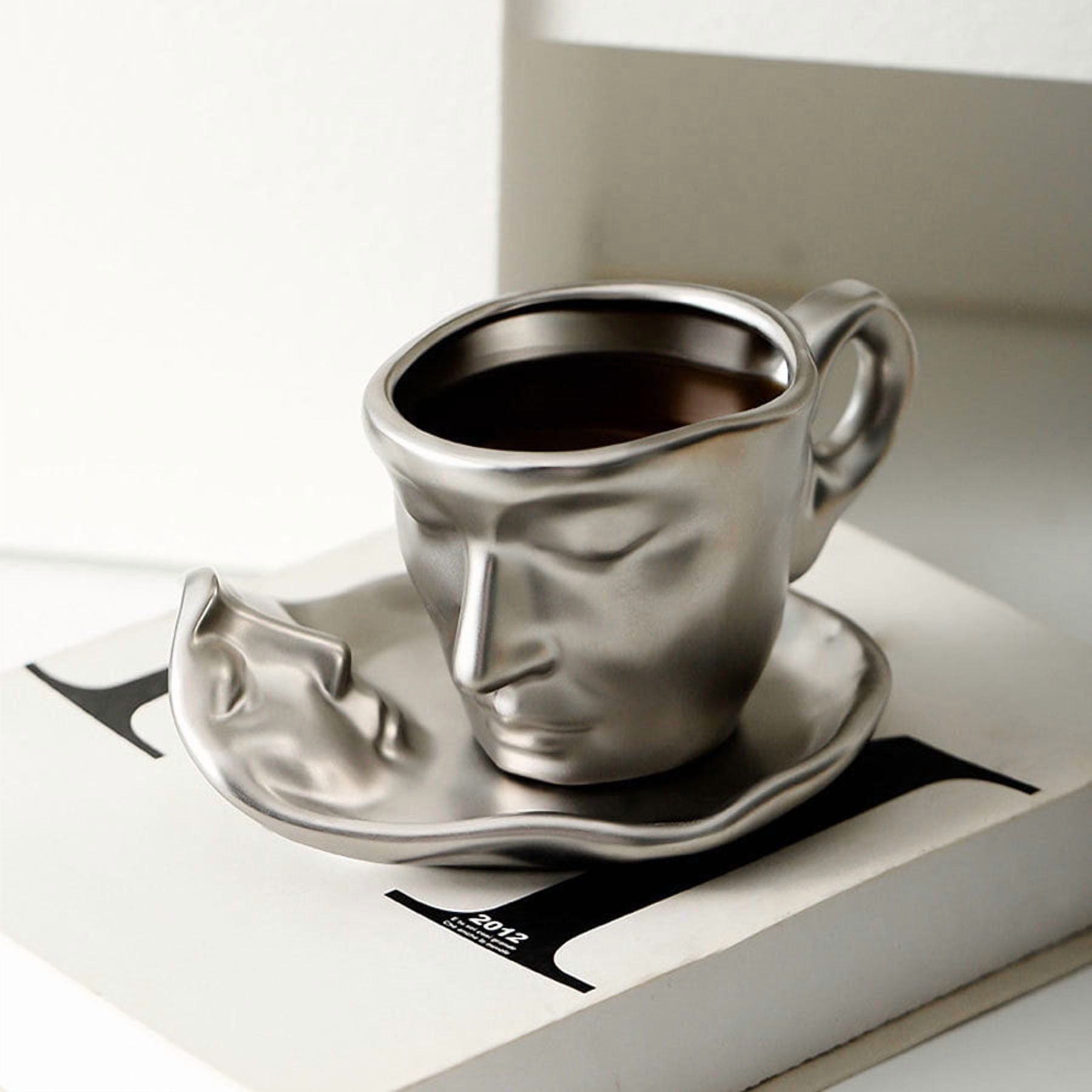 1pc Creative Ceramic Kiss Espresso Cup - Unique Metal Touch Design, Ideal Valentines Day, WeddingGift - Durable, High-Quality