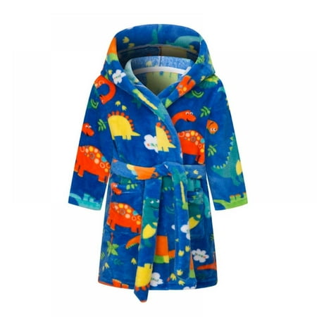 

Kids Hooded Robe for Boys Girls Children s Flannel Bathrobe Toddler Cartoon Print Robe Pajamas Plush Fleece Hooded Cover up Super Absorbent Bath Robe