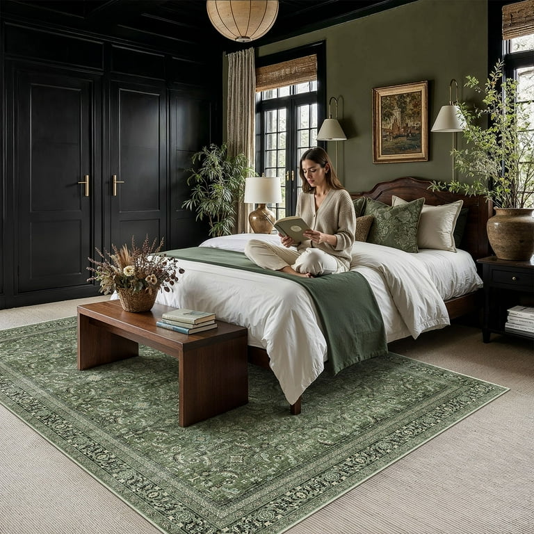 Berthmeer Vintage Oriental Distressed Rug, 8'x10', Green