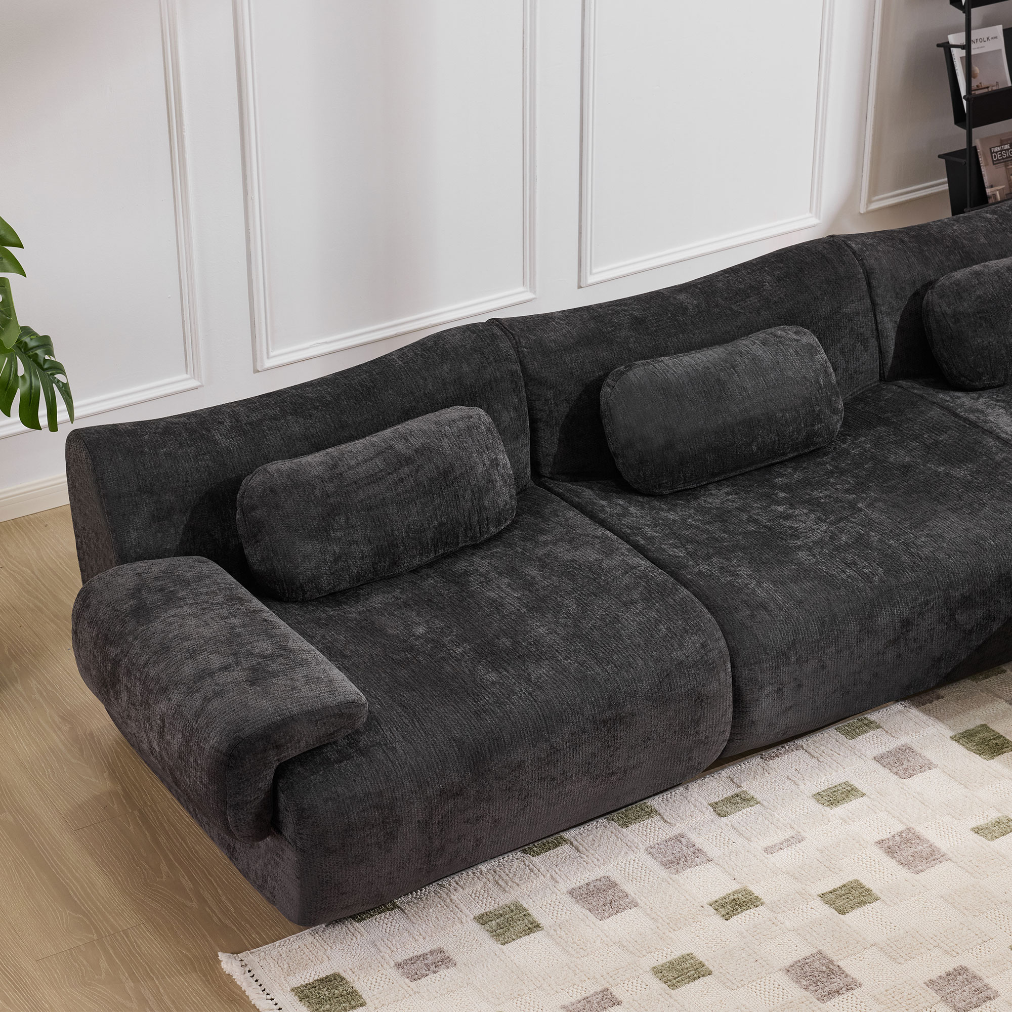 Gewnee 107.9"Modular Sectional Sofa,Upholstered Cloud Couch with Deep Seat & Ottoman,L-Shaped Chenille Sofa for Living Room.Black