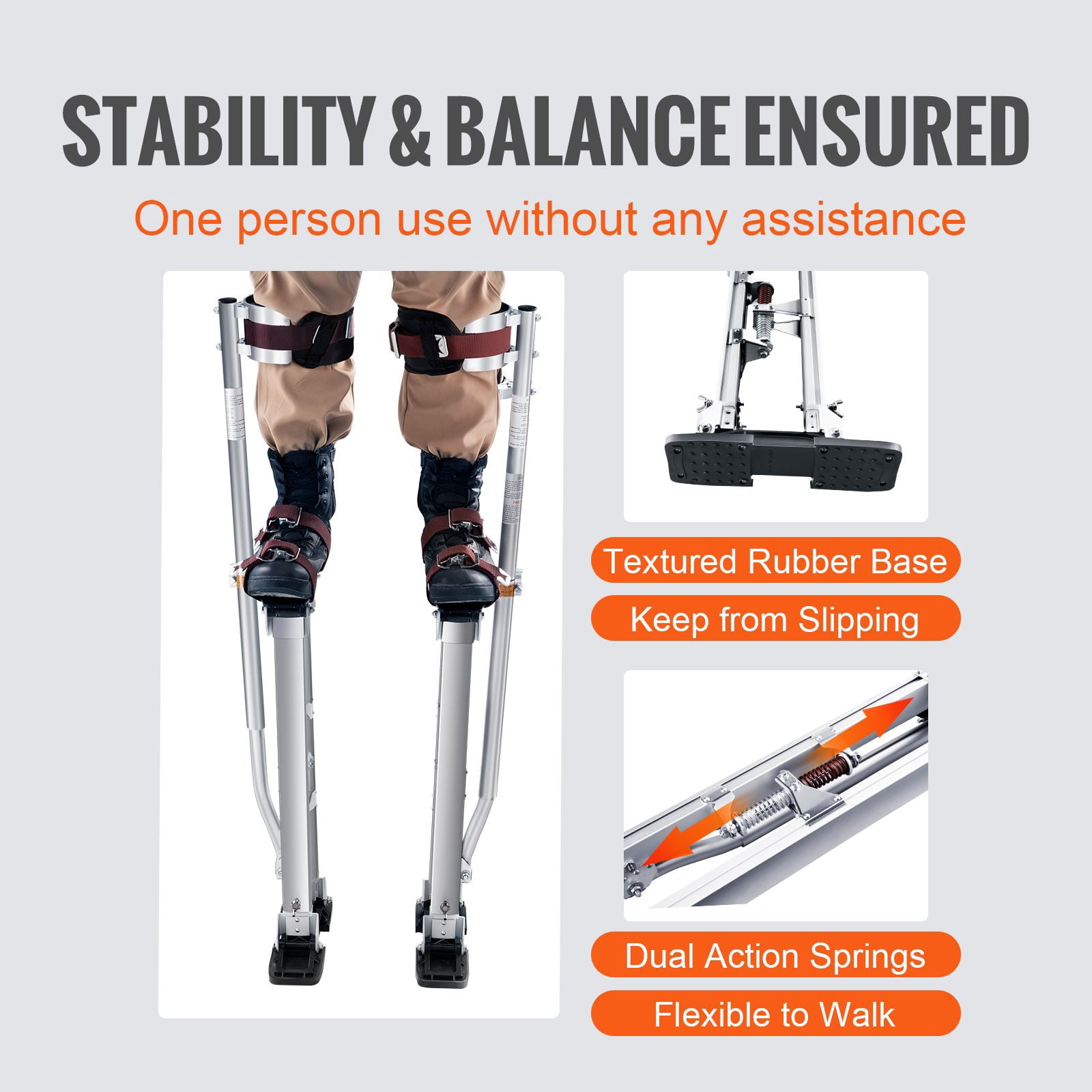 Drywall Stilts, 24''-40'' Adjustable Aluminum Tool Stilts with Protective Knee Pads, Durable and Non-slip Work Stilts for Sheetrock Painting, Walking, Taping, Silver