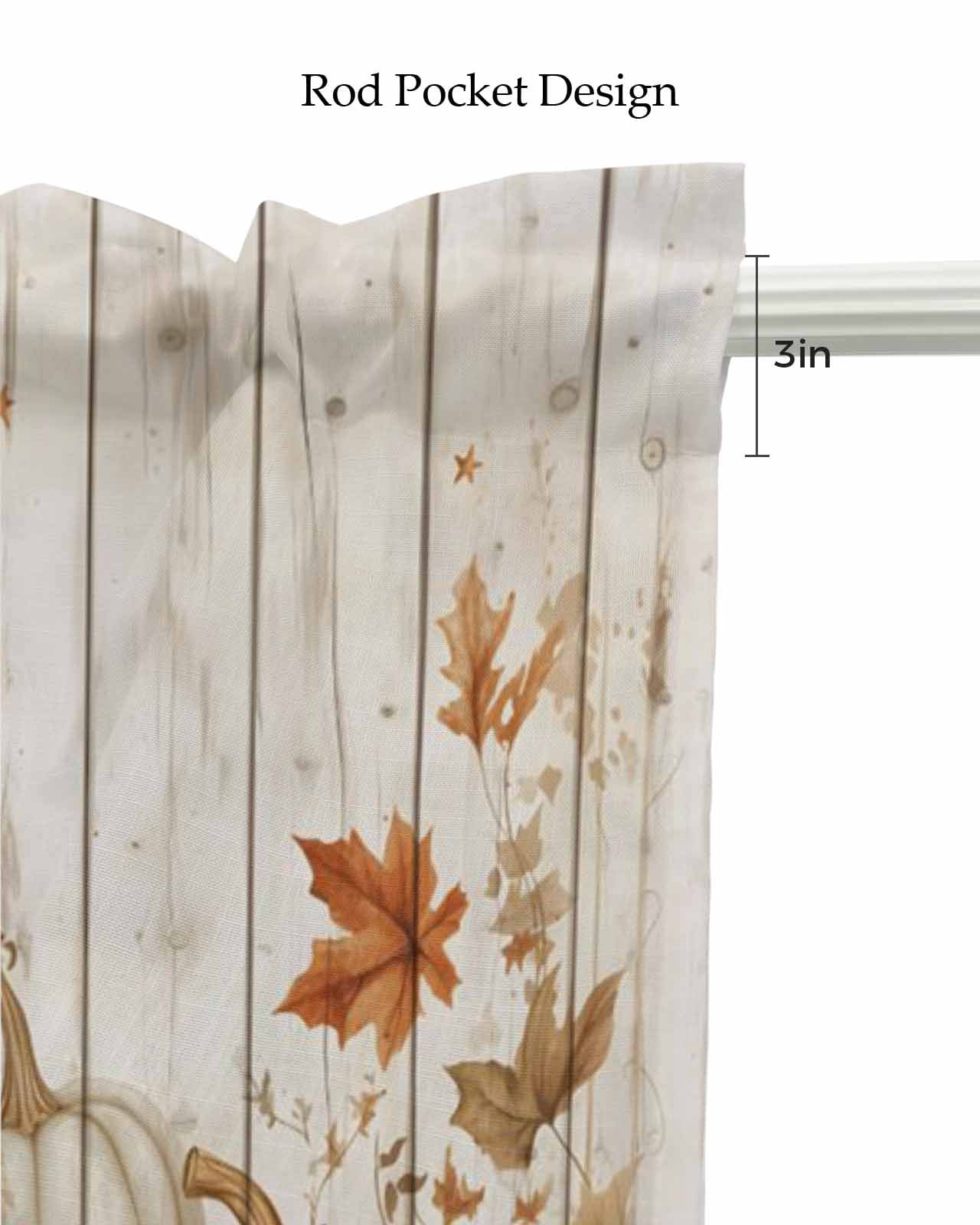 Thanksgiving Pumpkins Kitchen Valances for Windows Farmhouse Linen Window Valance Curtain for Living Room Window Treatment Fall Maple Leaves Farm Wood Grain Valance Rod Pocket Topper, 42 x 18 Inch