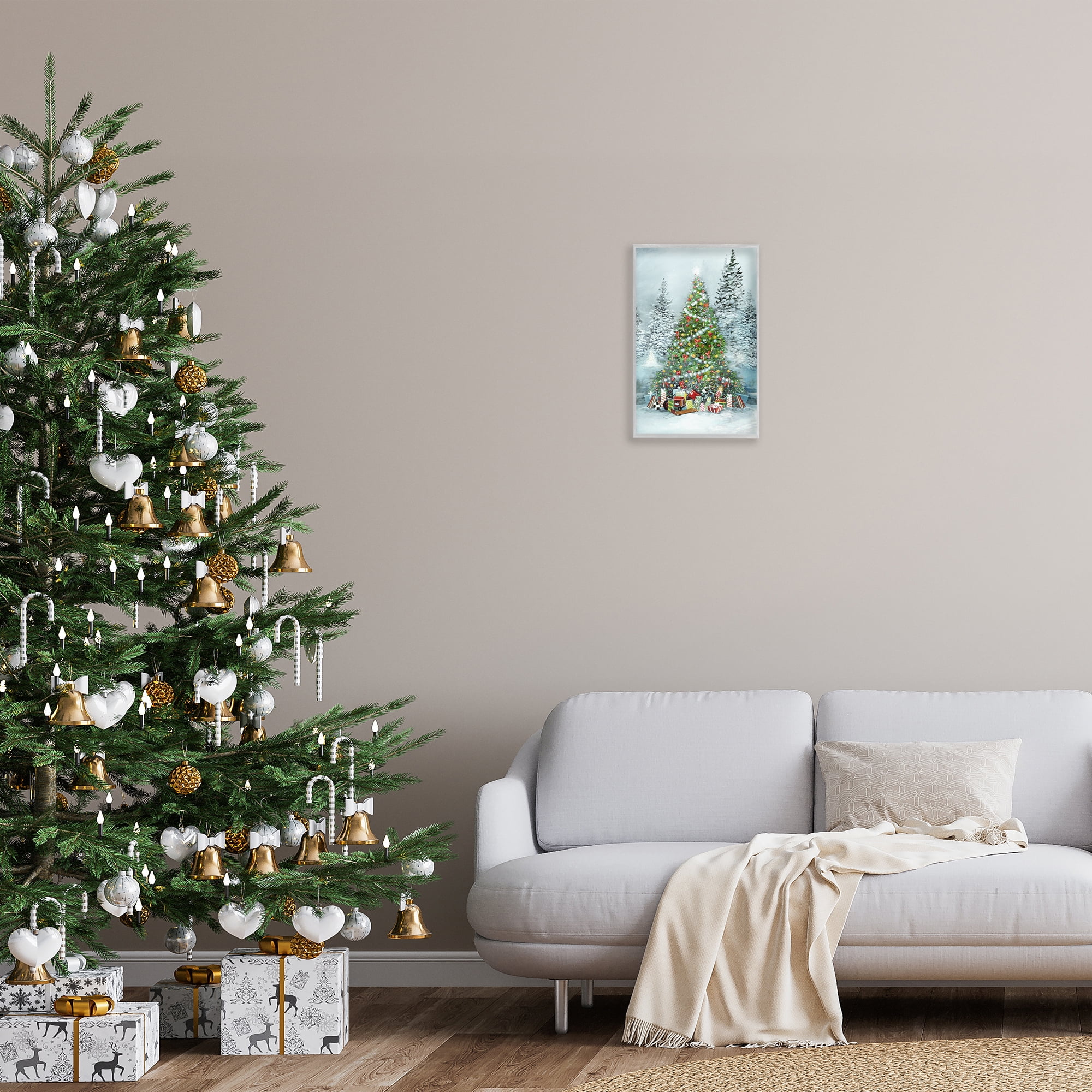 Stupell Industries Mistletoe Kisses Phrase Holiday Painting Gray Framed Art Prints Wall Art, 12 x 18