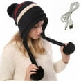 thumbnail image 1 of DPTALR Women's USB Heating Stripe Splicing Hat Autumn Winter Plush Scarf, 1 of 6