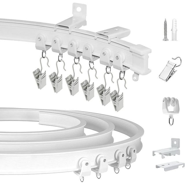 Ceiling Curtain Track, Curved Flexible Bendable Curtain Rail System, 20Ft Ceiling or Wall Mount Heavy Duty Sliding Room Divider Ceiling Track for Curtains, RV, Hospital