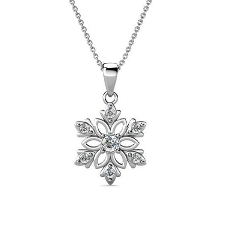 Cate & Chloe Clarrisa 18k White Gold Pendant Necklace with Crystals, Snowflake/Flower Necklace for Women, Girls, Teens, Anniversary Birthday Gift Jewelry