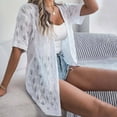 thumbnail image 2 of Ladies Solid Color Summer Crochet Leaf Short Sleeve Knit Cardigan Lightweight Sun Cover Up For Vacation Travel Clothes Sun Shirt, 2 of 5