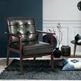 thumbnail image 6 of Eclife 22.8" Set of 2 PU Leather Mid-Century Modern Wood Accent Chair Wide Armchair Double Chair with Memory Foam Cushions for Adult Small Space Living Room Club Bedroom, Black, 6 of 7