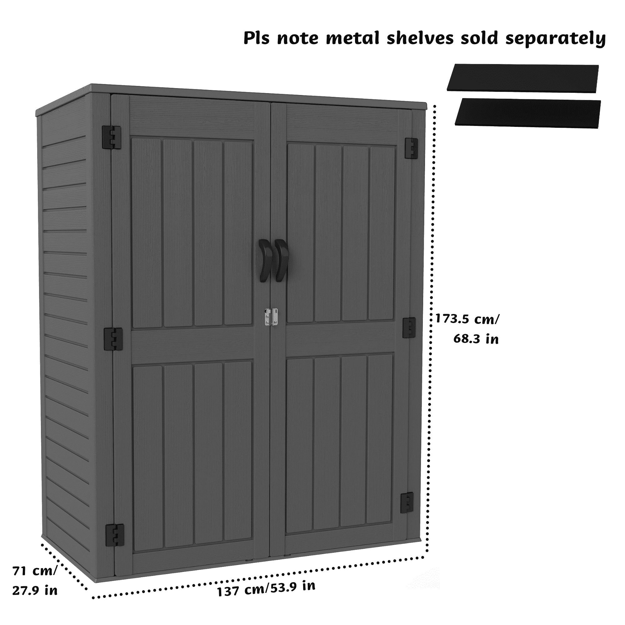 EHHLY 60 Cu. Ft Outdoor Resin Storage Cabinet with Floor, Waterproof Large Plastic Shed for Garden Tools, Lawn Mower and Patio, Grey