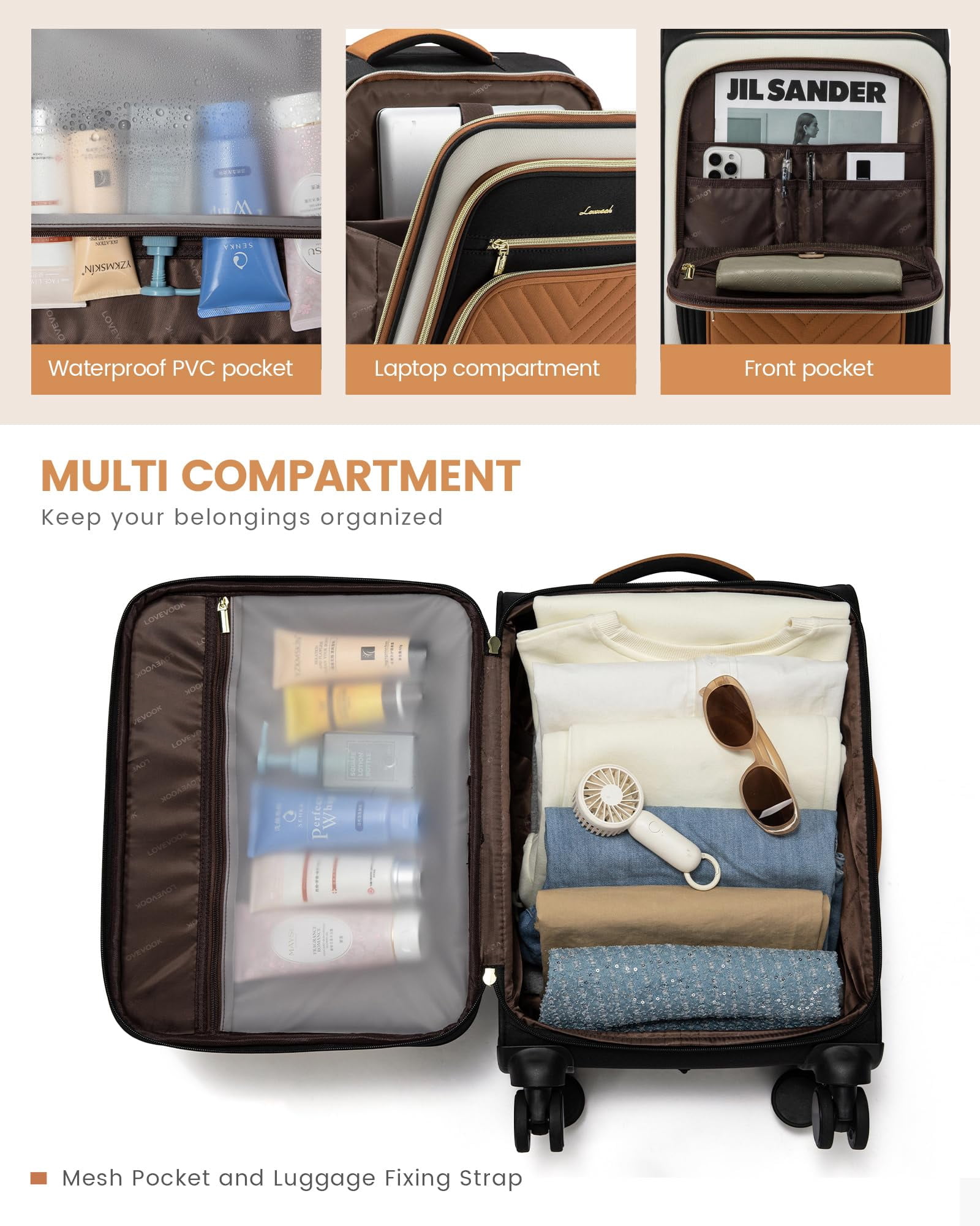 LOVEVOOK Carry On Luggage 22x14x9 Airline Approved,20 Inch Carry On Suitcases with Wheels,Softside Rolling Suitcase with TSA Lock for Women Men,Lightweight Travel luggage