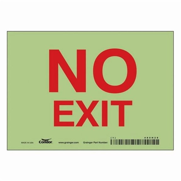 Condor Exit Sign, Vinyl, 7" W, 5" H, No Exit, White 480H28