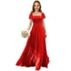 thumbnail image 1 of Vestido Augday de chifón fruncido para niña, color rojo, talla 10, 1 of 7