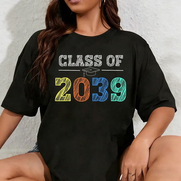 Women's Colorful Sketchy Class of 2039 Graduation T-Shirt