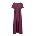thumbnail image 6 of Plus Size Dresses, Fashion Women's Casual Short Sleeve Solid V-Neck Ladies Dress Long Dress(Wine,XL), 6 of 7